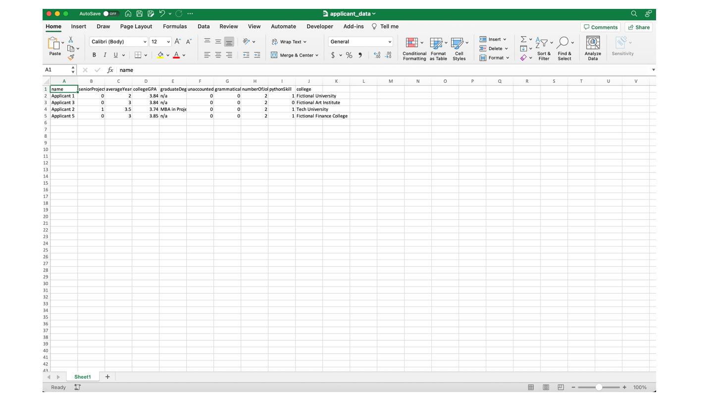 Excel Spreadsheet